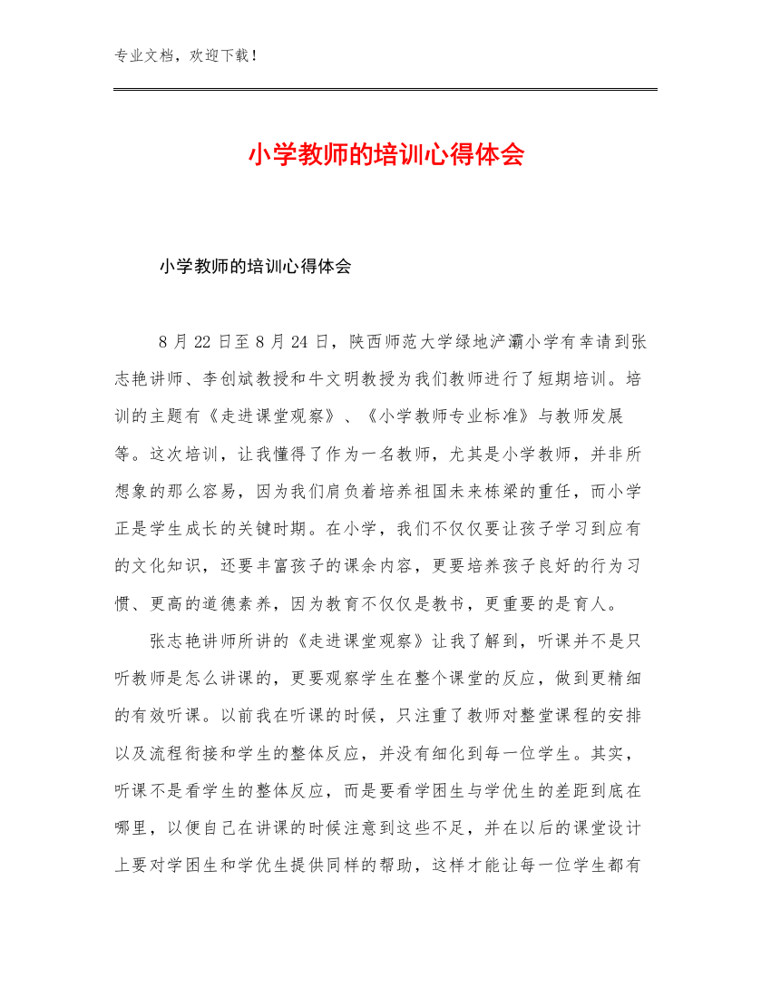 2023年小学教师的培训心得体会例文15篇文档选编