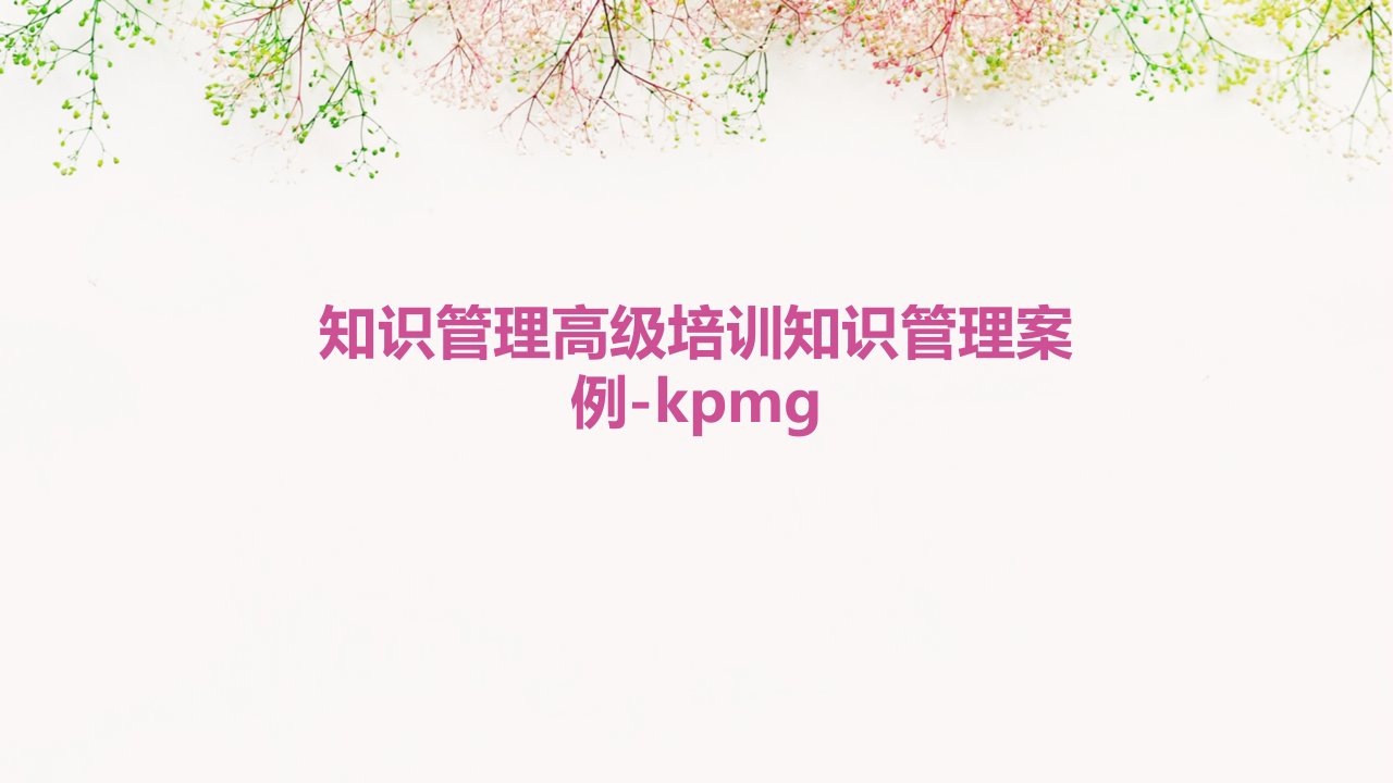 知识管理高级培训知识管理案例-KPMG