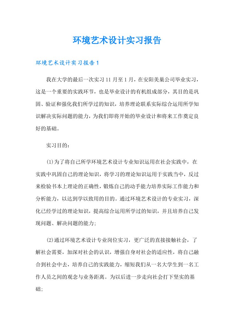 环境艺术设计实习报告