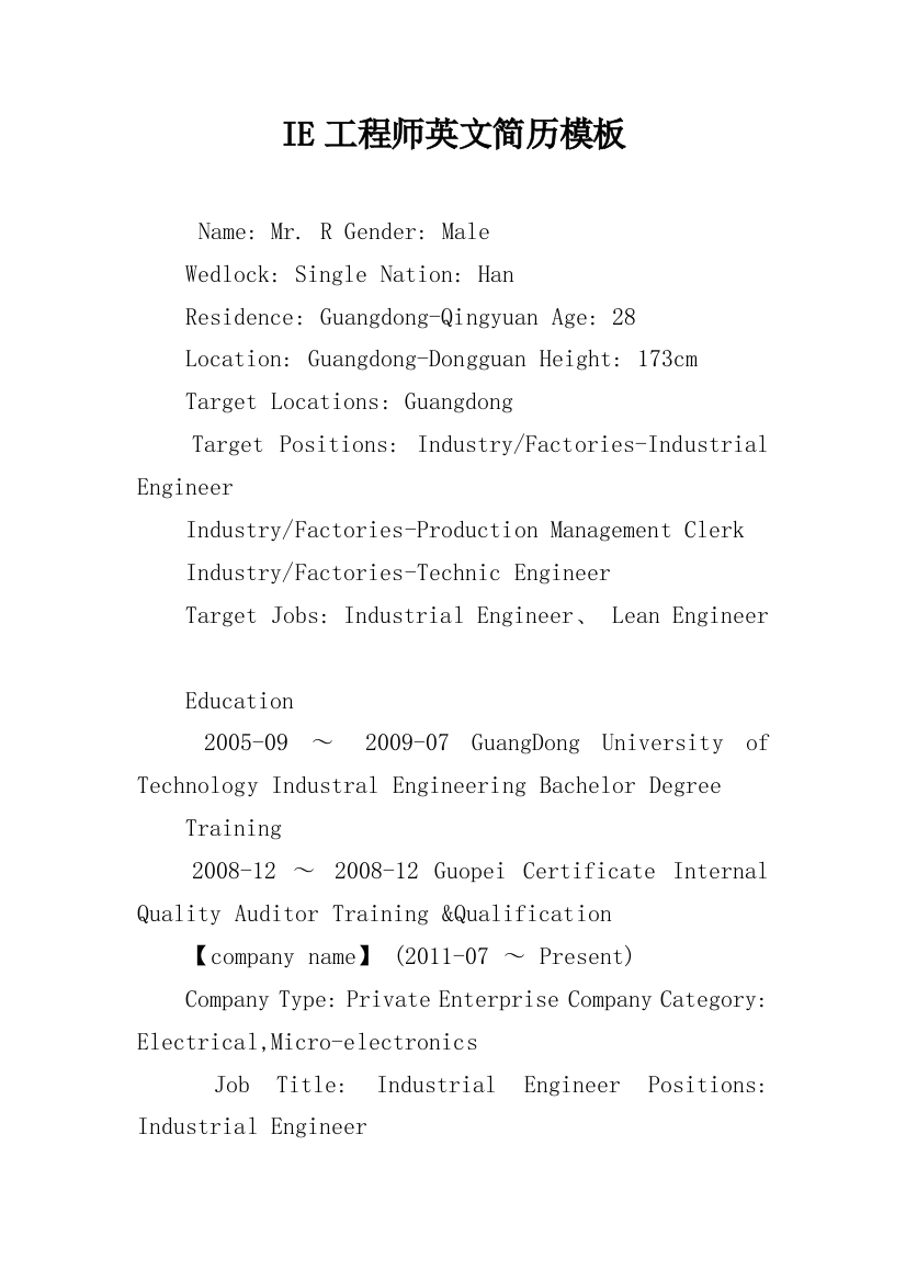 IE工程师英文简历模板_1