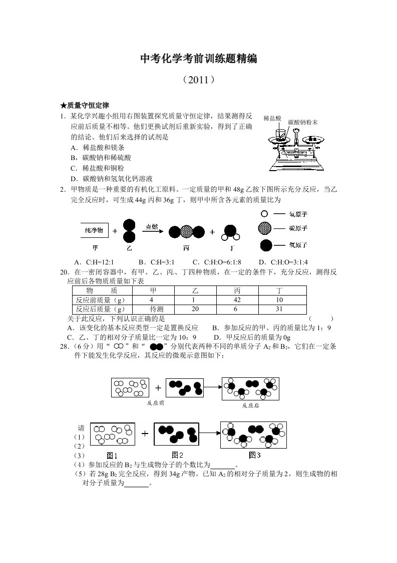 中考化学考前训练题精编