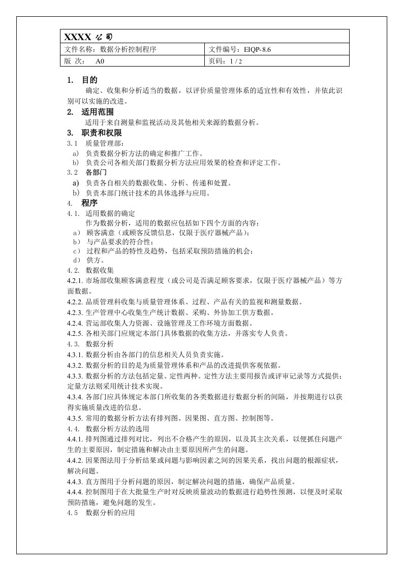 iso13485数据分析控制程序