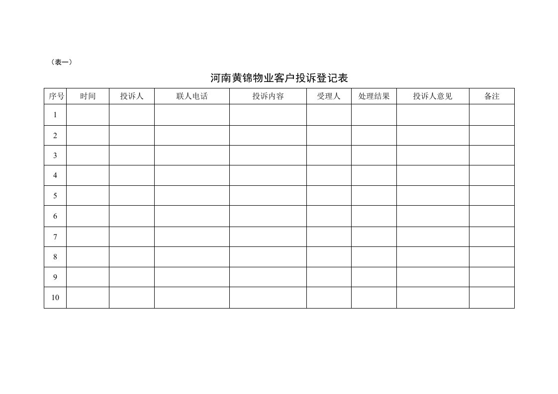 客户投诉登记表