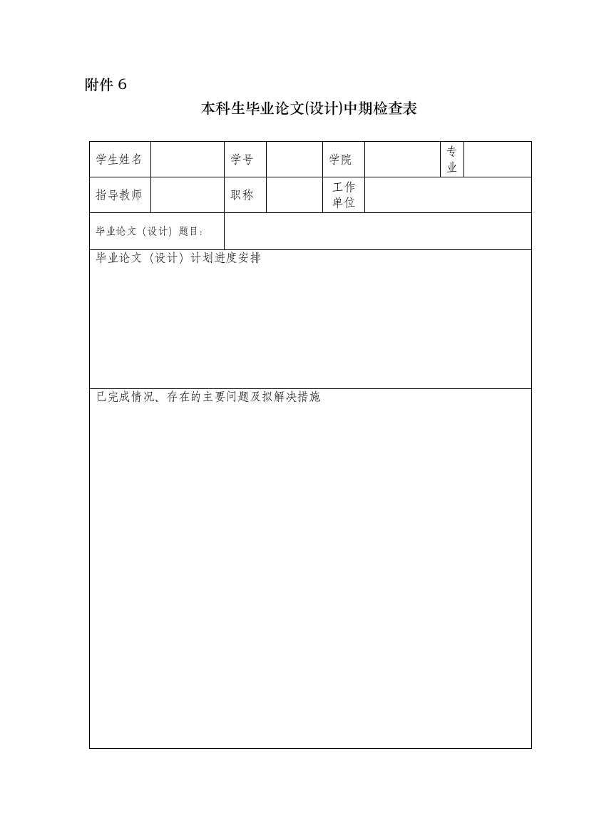 本科生毕业论文中期检查表格式