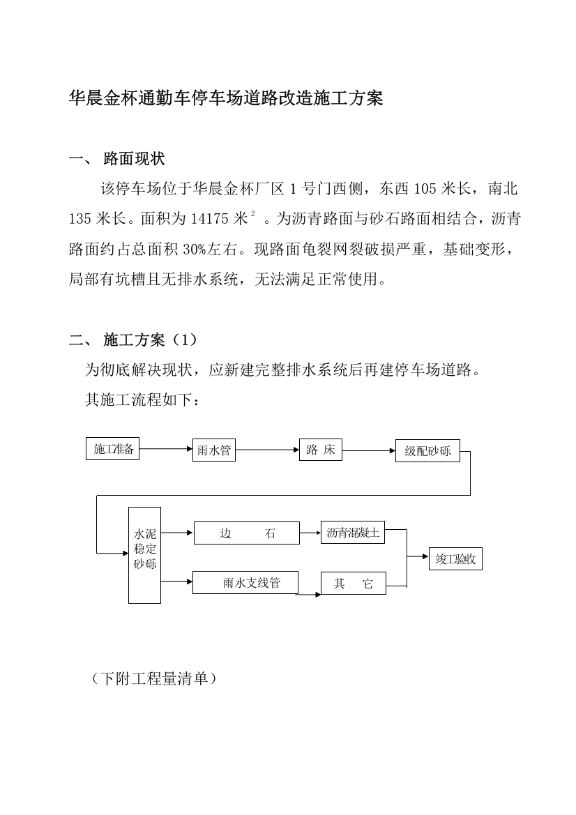 华晨金杯通勤车泊车场门路改革施工计划1