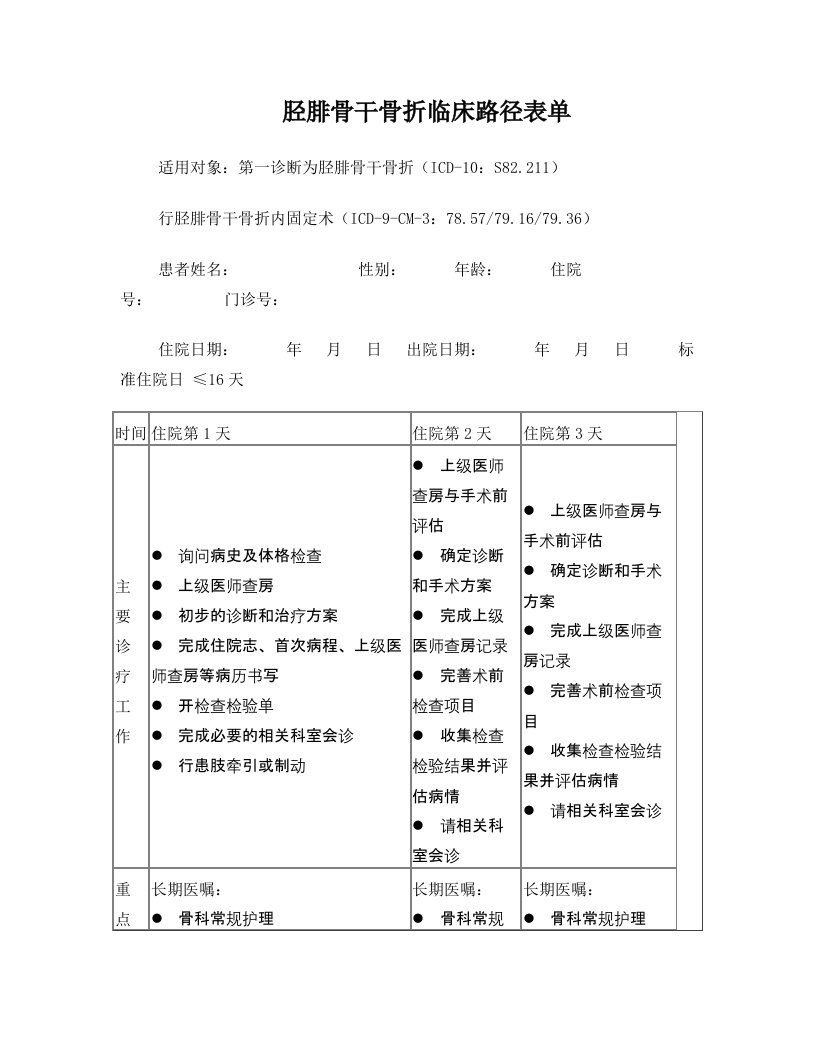 胫腓骨骨折临床路径2改