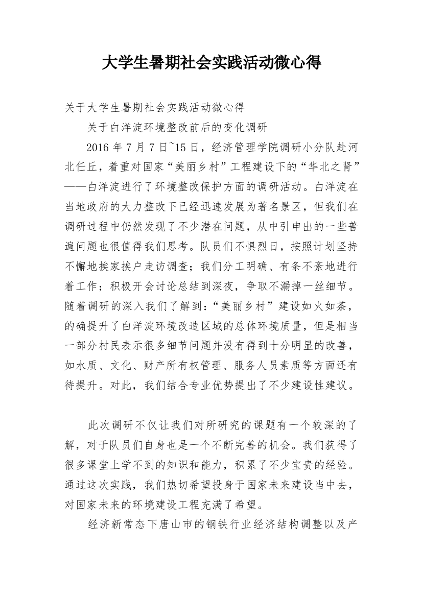 大学生暑期社会实践活动微心得