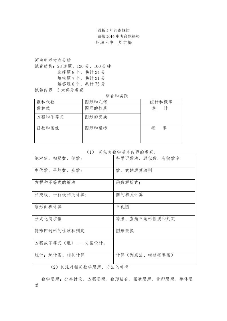 河南中考考点分析数学周