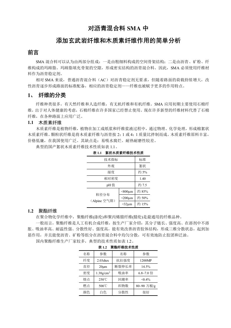 对沥青混合料SMA中添加玄武岩纤维和纤维木质素纤维作用的简单分析