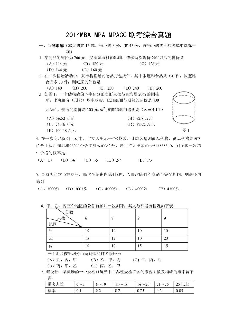 精选推MBA联考综合真题