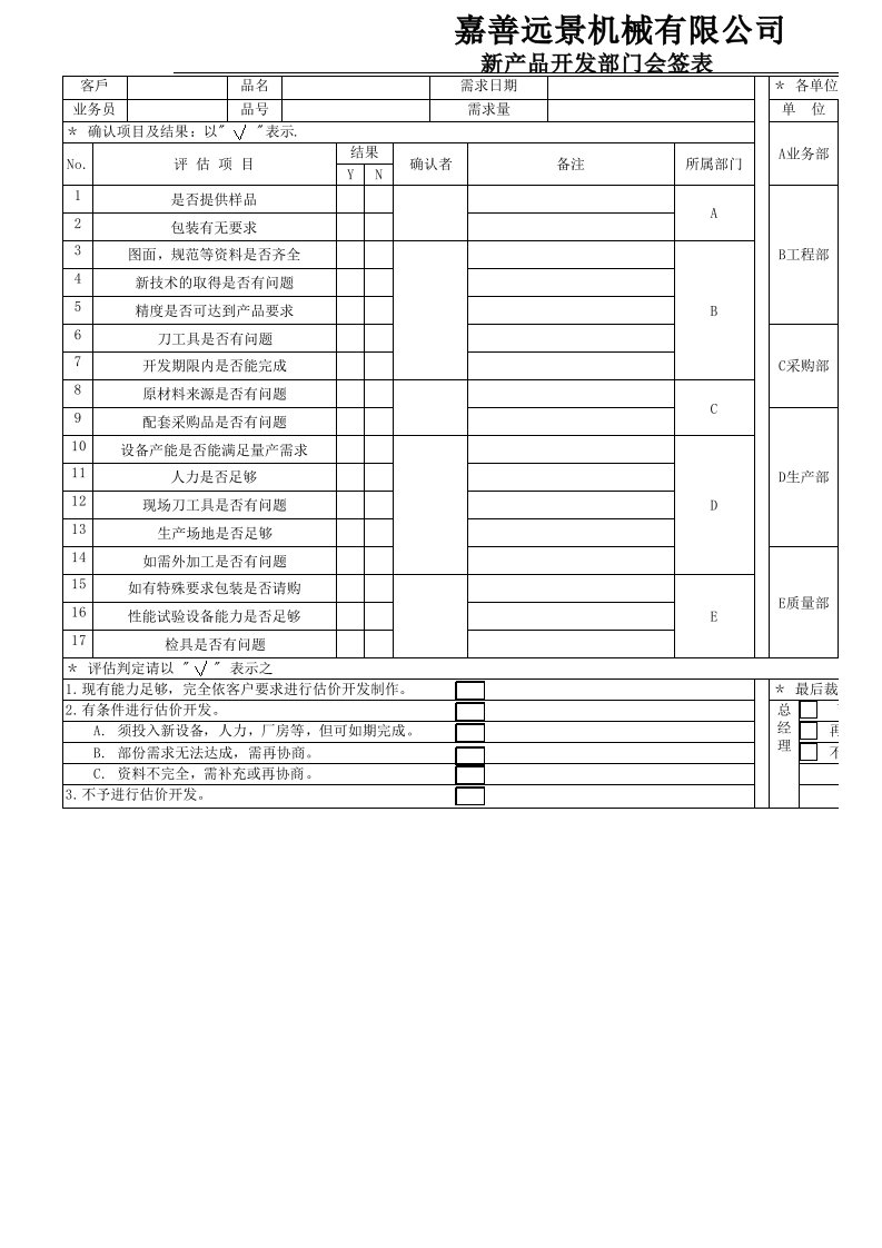 新产品开发可行性评估表