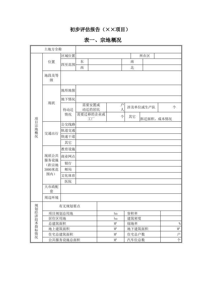 项目初步评估报告模版