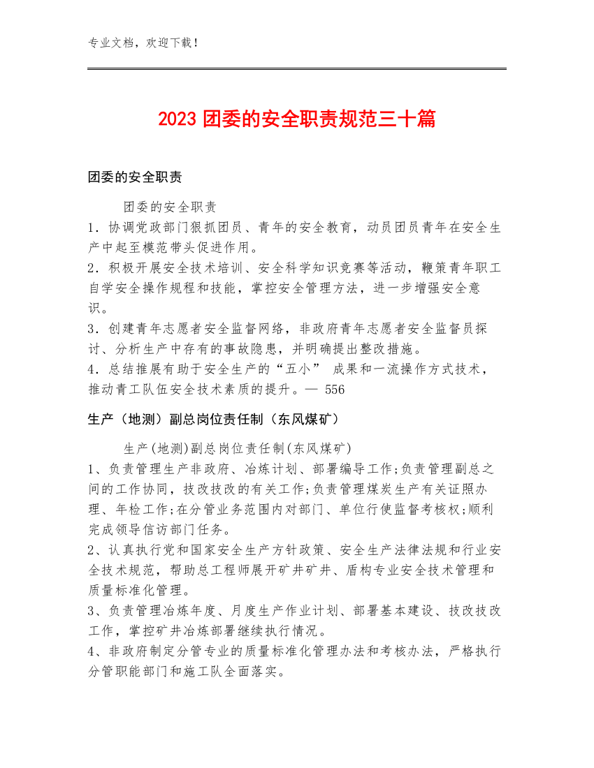 2023团委的安全职责规范三十篇