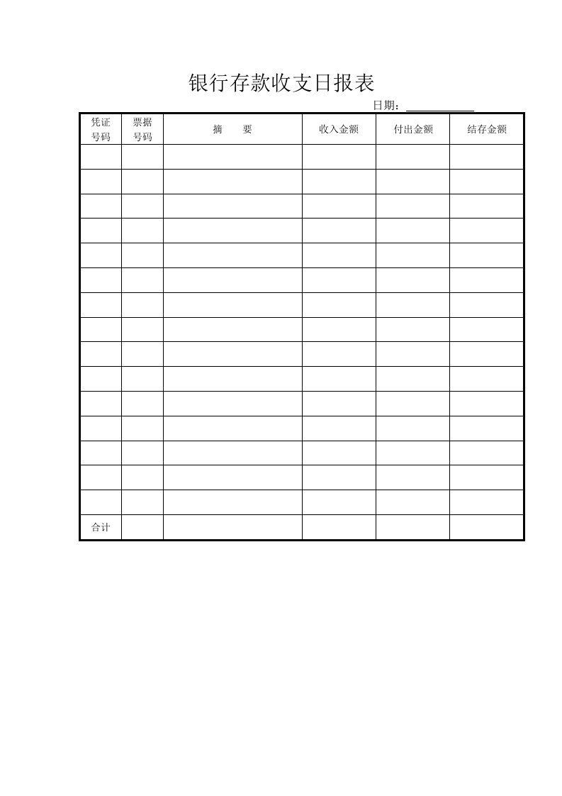 银行存款收支日报表（表格模板、DOC格式）.doc