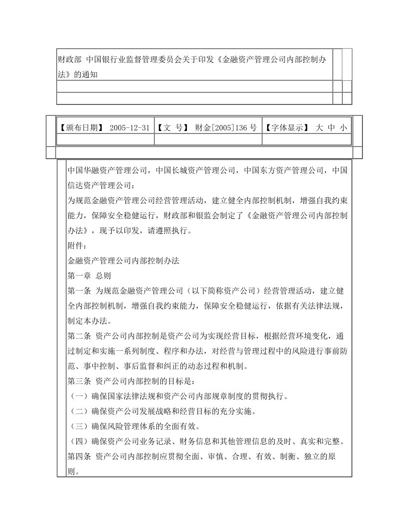 金融资产管理公司内部控制办法