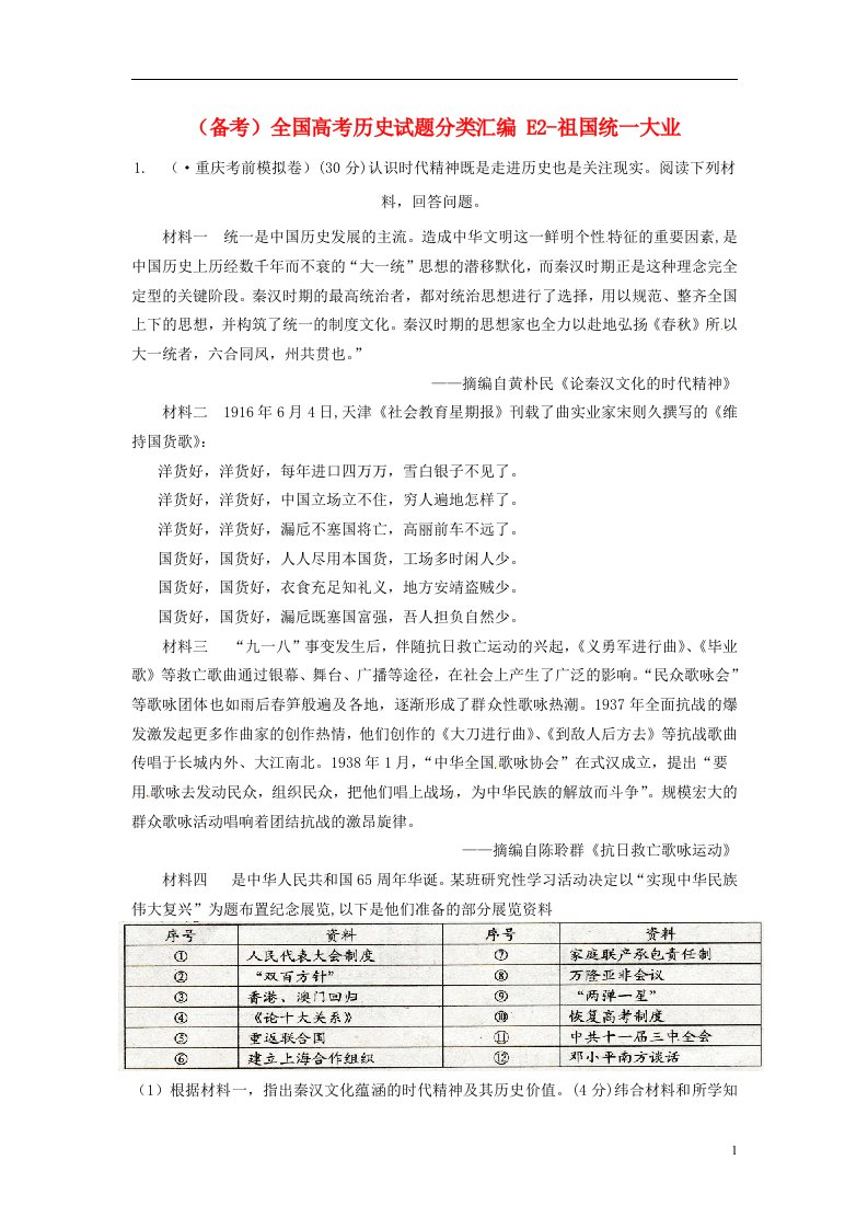 全国高考历史试题分类汇编