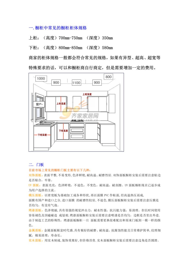 一.橱柜中常见的橱柜柜体规格