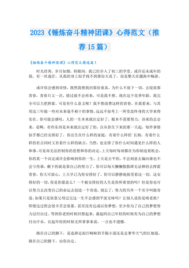 《锤炼奋斗精神团课》心得范文（推荐15篇）