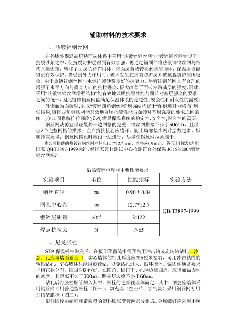 辅助材料的技术要求