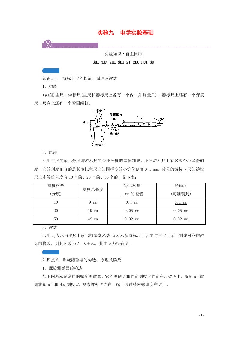 2022版高考物理一轮复习第八章恒定电流实验九电学实验基础学案新人教版20210524253