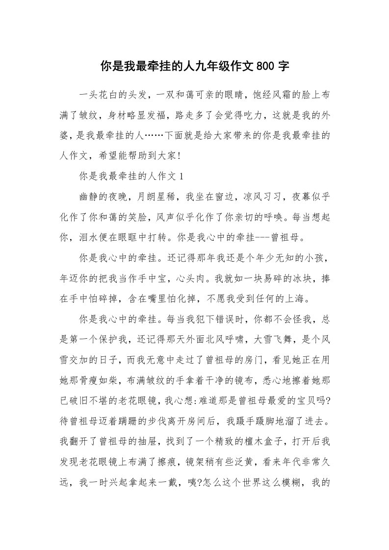 你是我最牵挂的人九年级作文800字