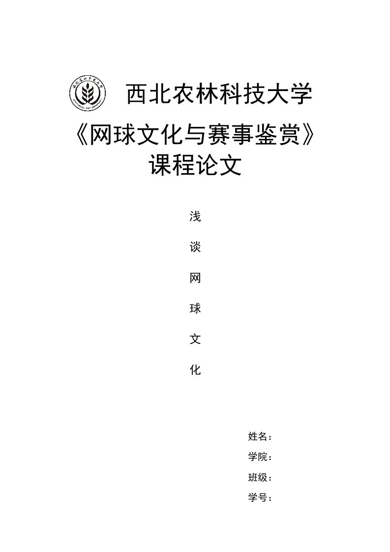 网球文化与赛事鉴赏选修课结课论文