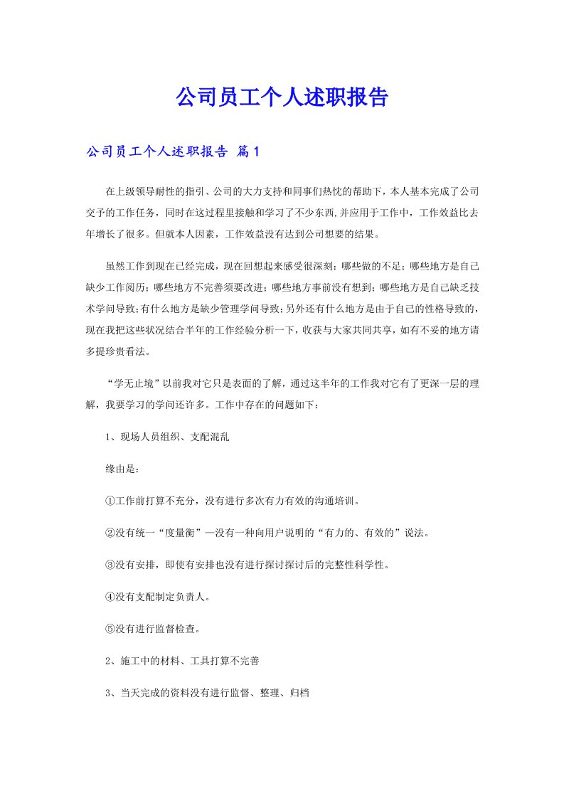 公司员工个人述职报告