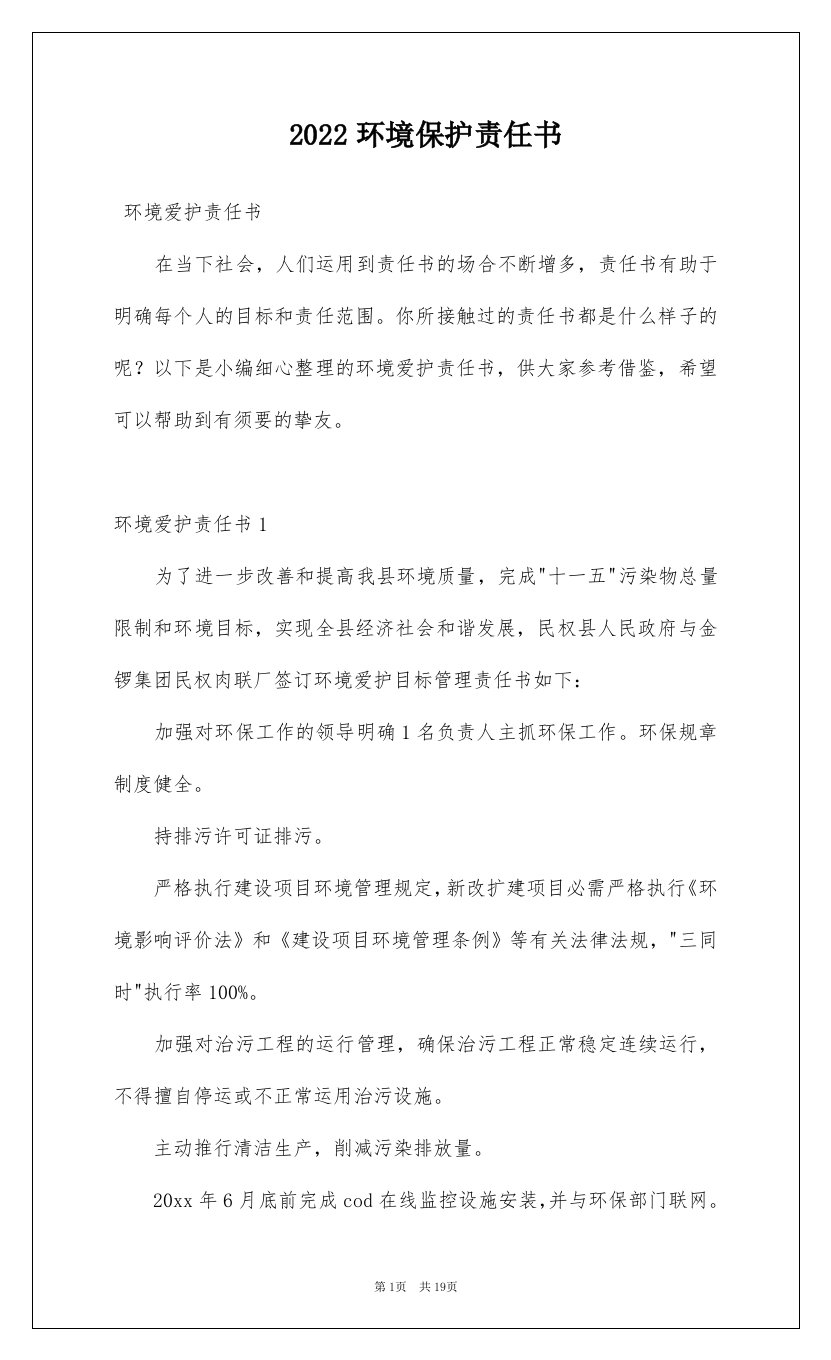 2022环境保护责任书