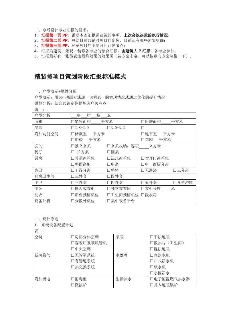 精装修汇报模式