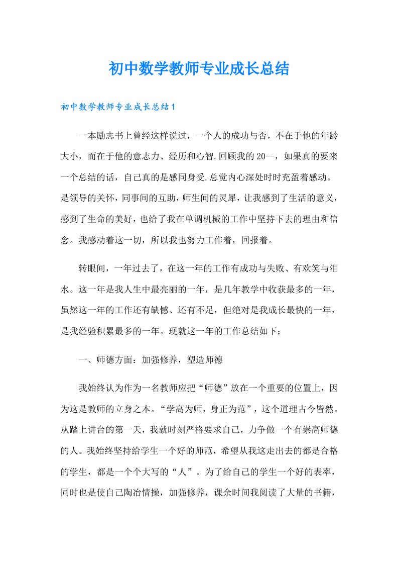 初中数学教师专业成长总结