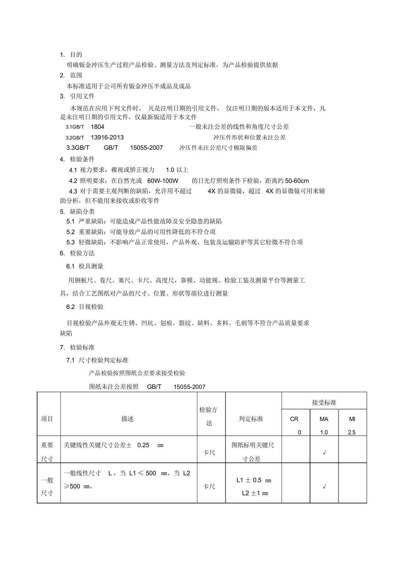 冲压件检验规范标准