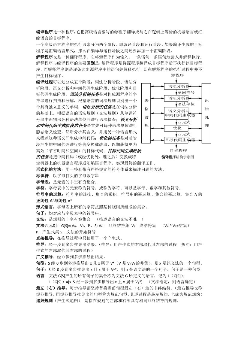 编译原理所有名词解释