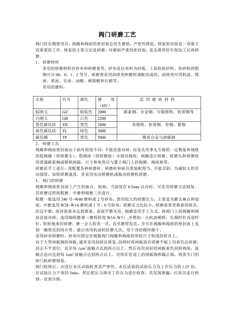 阀门的研磨工艺