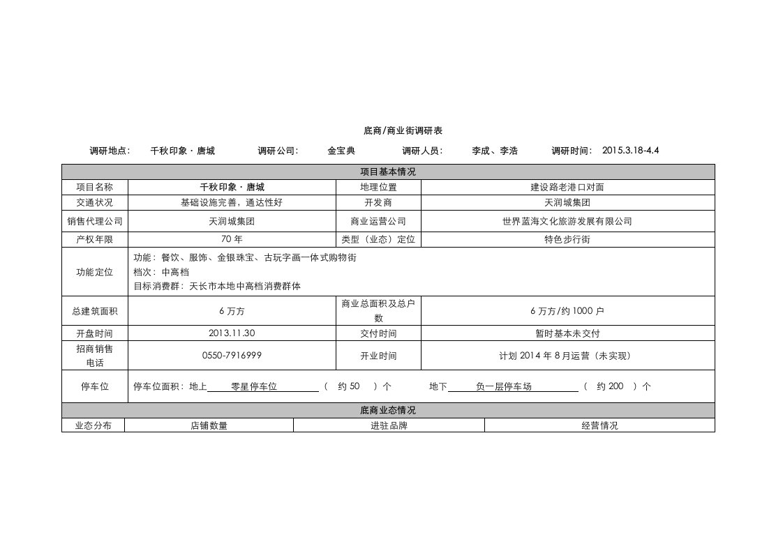 天长商业市场调研