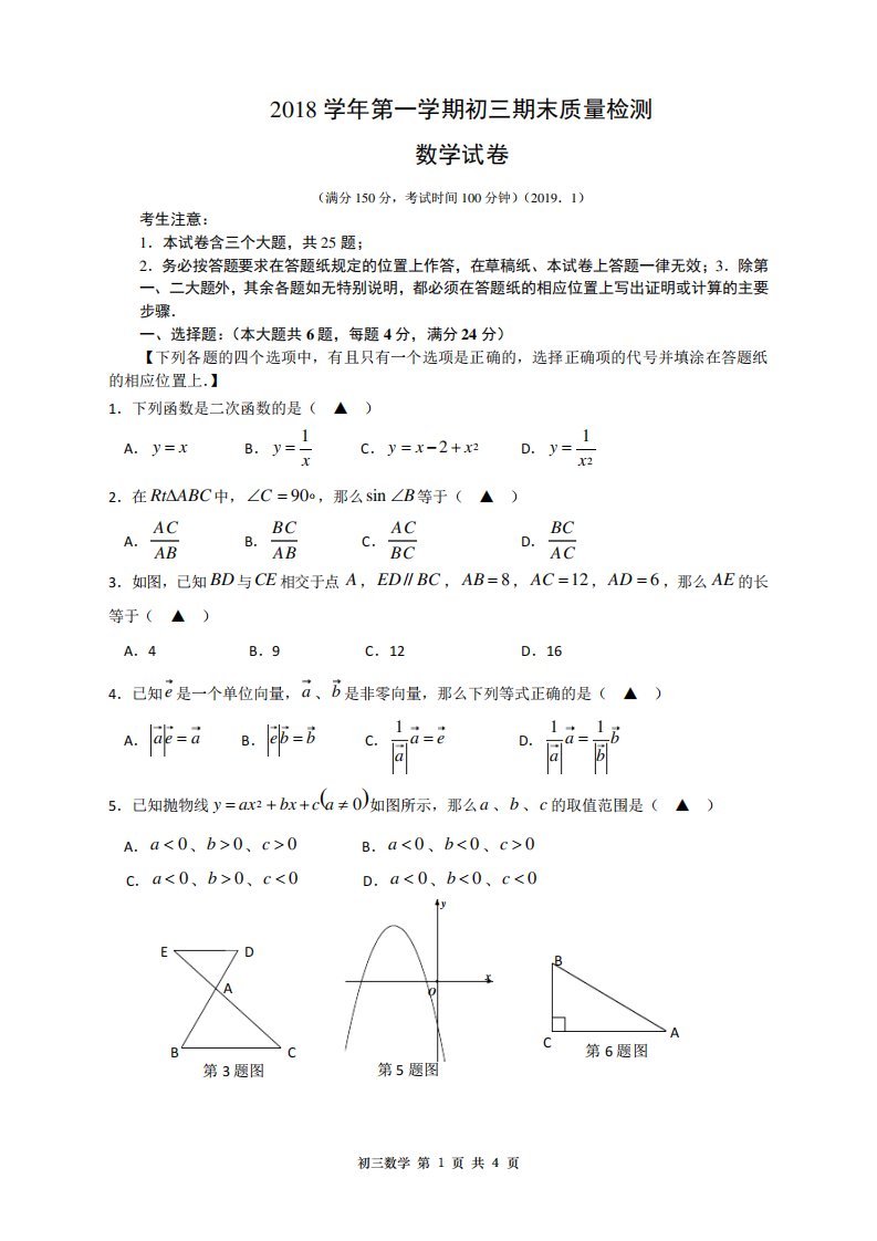 (完整word)金山一模初三数学试卷