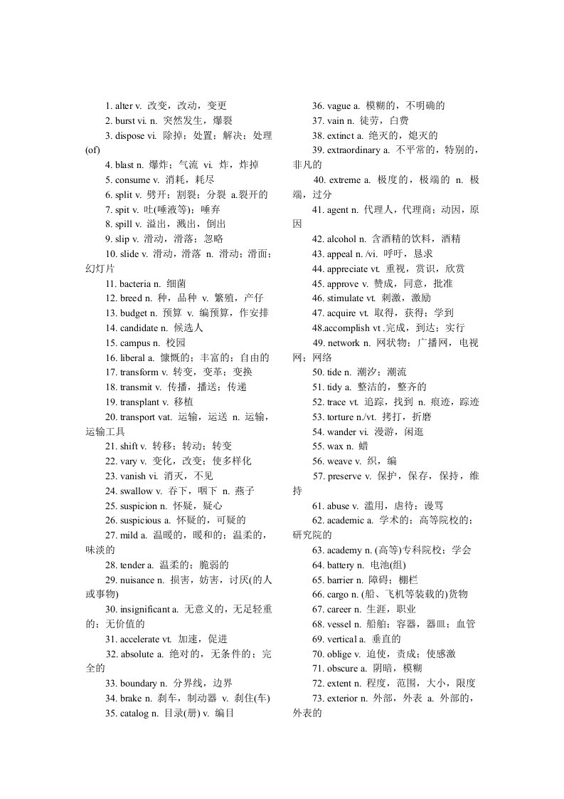 大学英语六级必备的584个单词