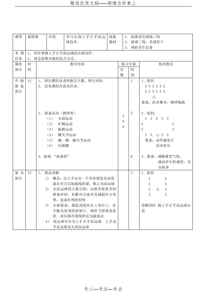 大学羽毛球教学课教案(共3页)