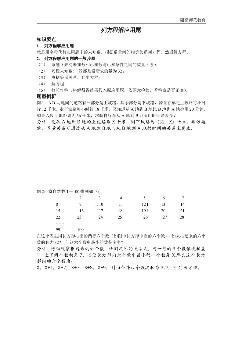 六年级数学列方程解应用题