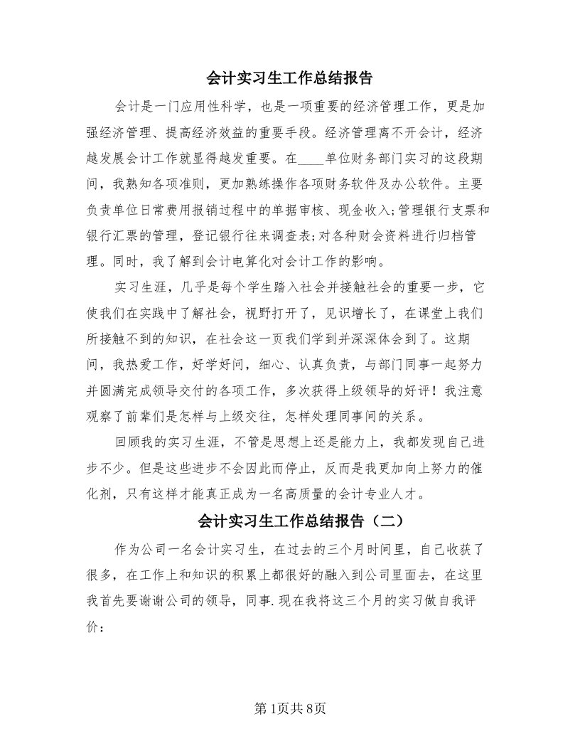 会计实习生工作总结报告（四篇）