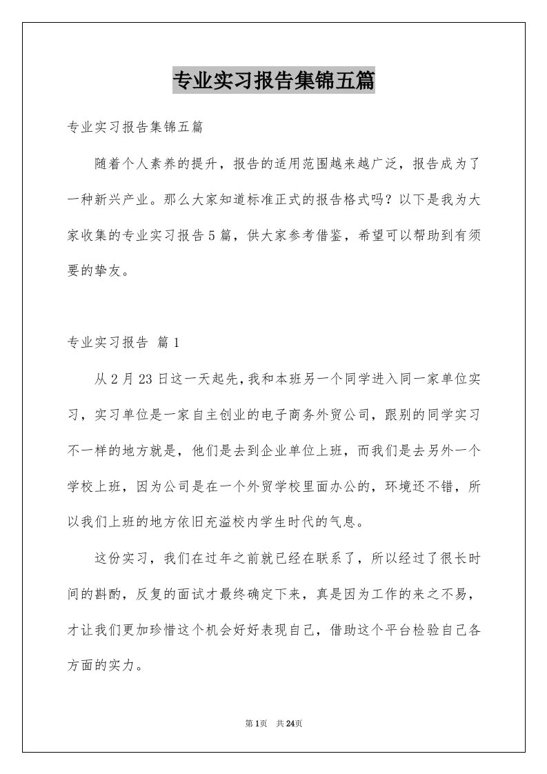 专业实习报告集锦五篇例文