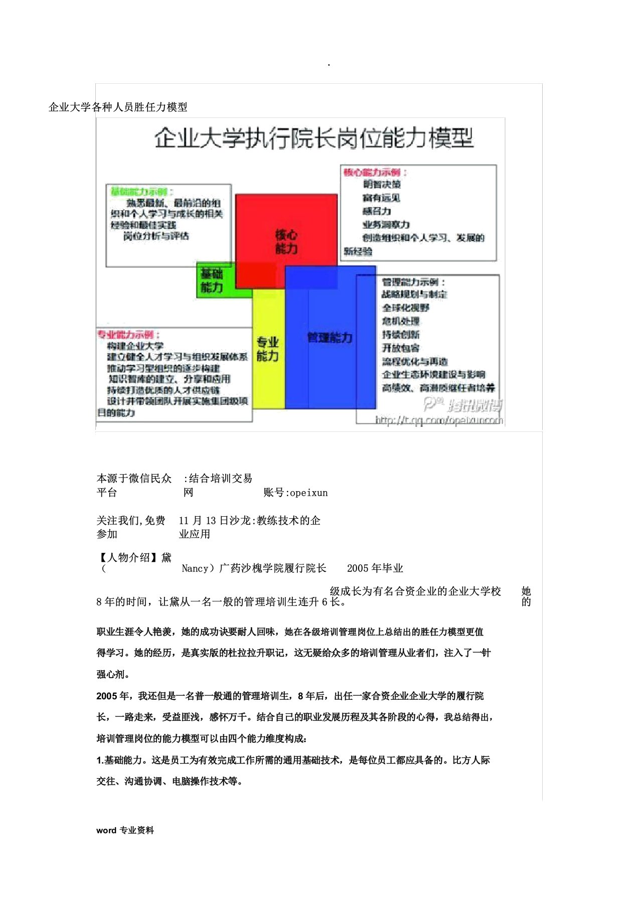 企业大学各类管理人员胜任力模型