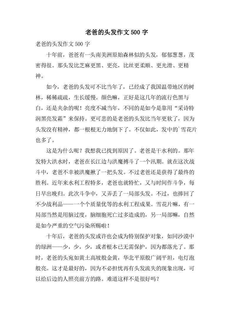 老爸的头发作文500字