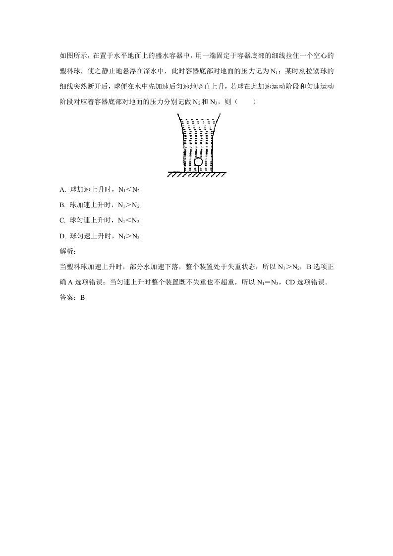 如图所示,在置于水平地面上盛水容器中,用一端固定于容