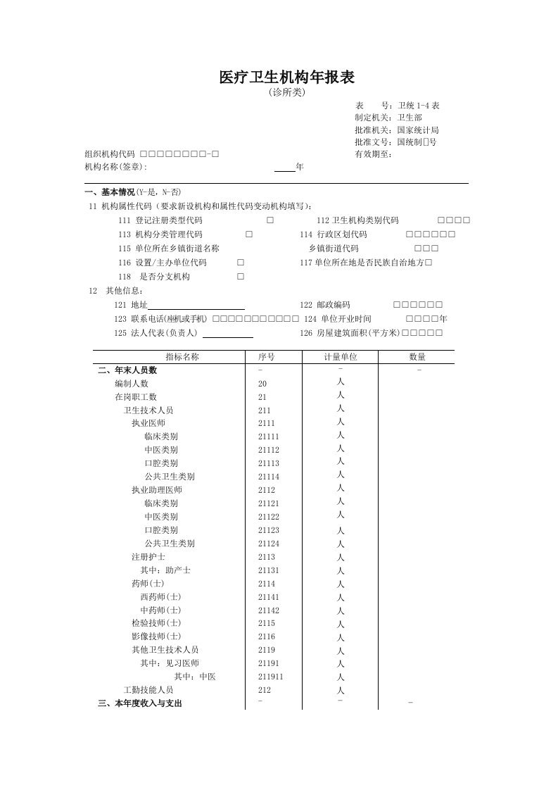 医疗卫生机构年报表