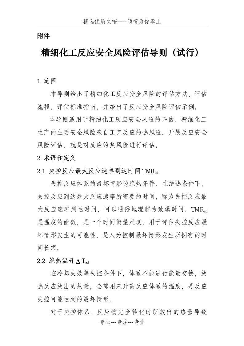 精细化工反应安全风险评估导则(试行)(共17页)