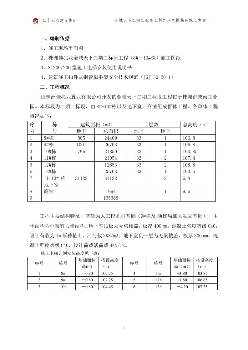 湖南某高层住宅小区外用电梯基础施工方案