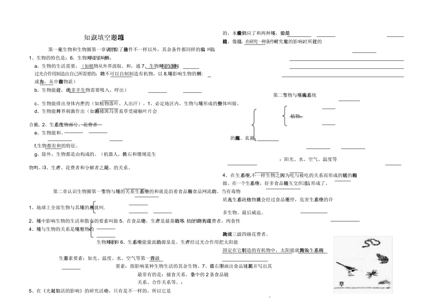 七年级生物上册知识点填空题专项练习新人教版