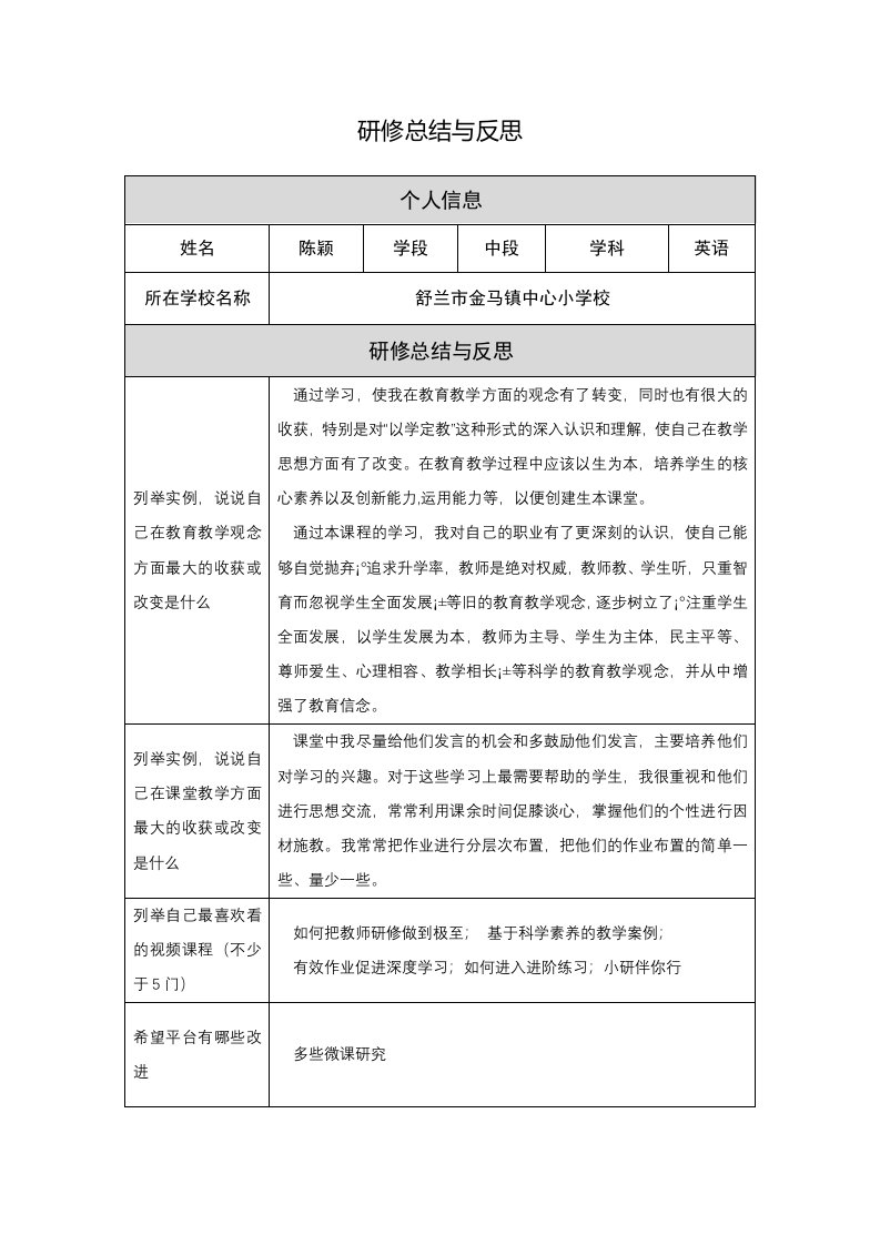 研修反思与总结