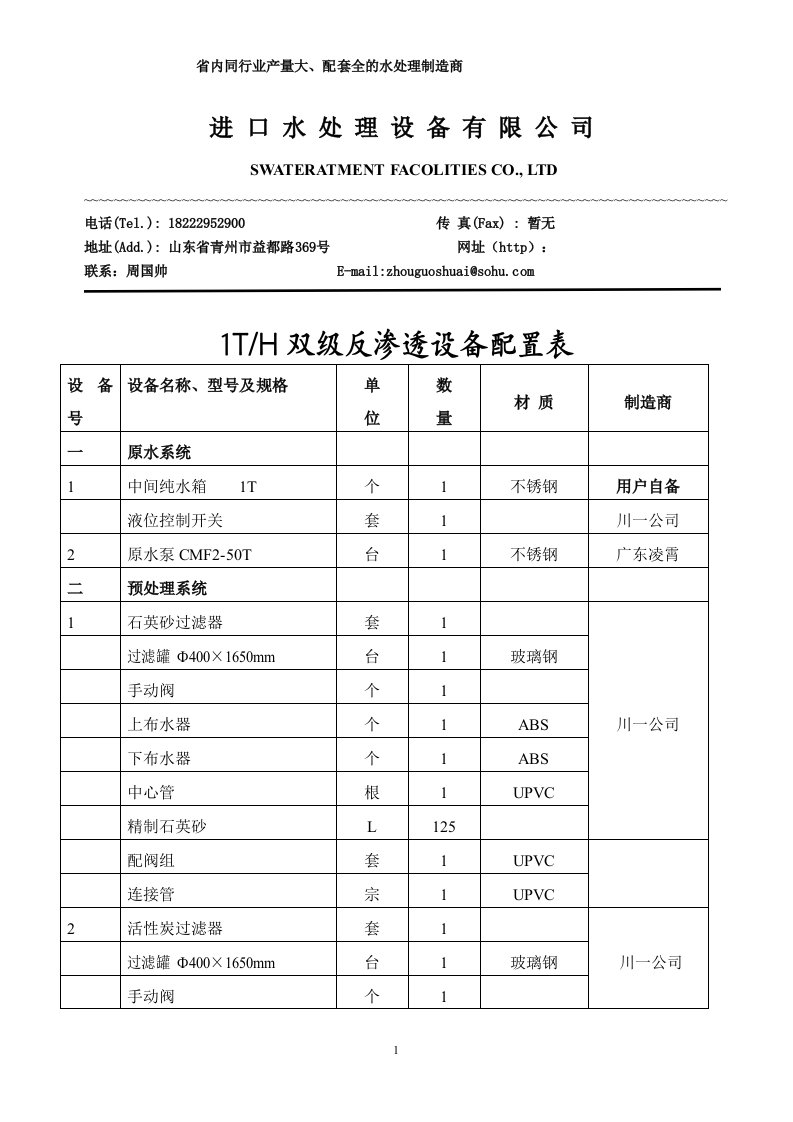 1T双级反渗透