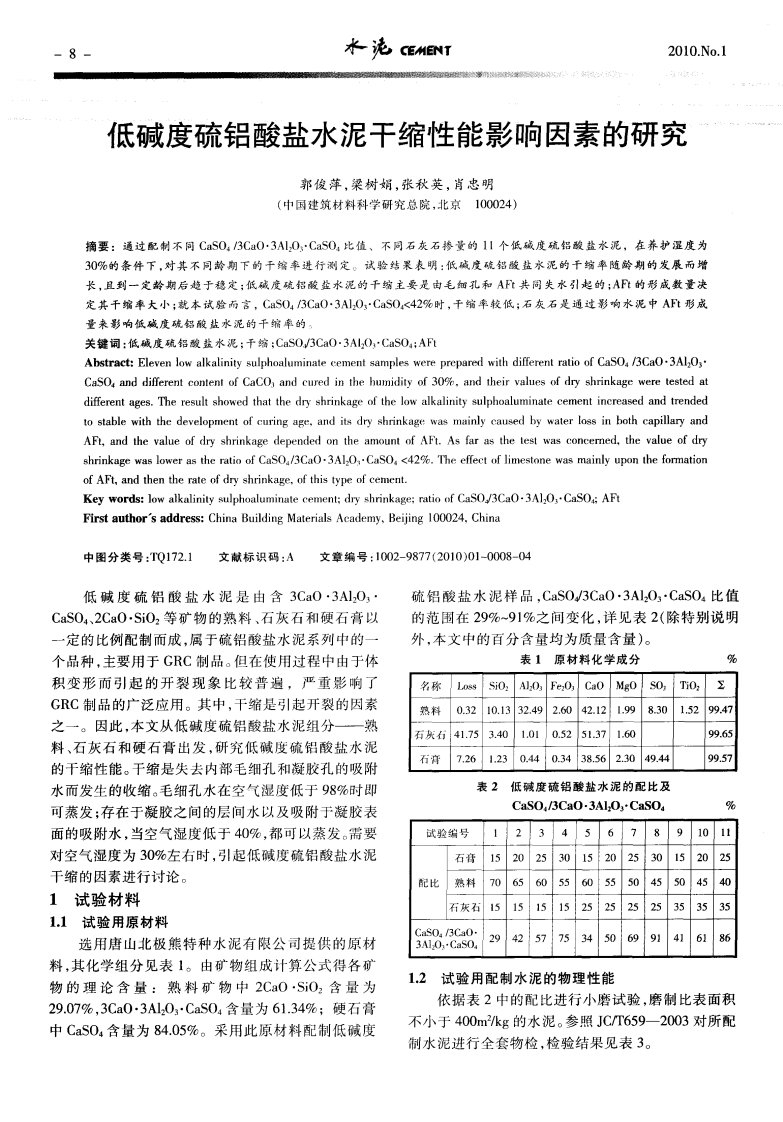 低碱度硫铝酸盐水泥干缩性能影响因素的研究.pdf